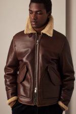 Mens Brown Shearling Aviator Jacket US