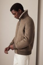 Taupe Shearling Bomber Jacket USA