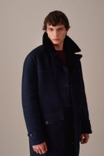 Mens Navy Shearling Overcoat USA
