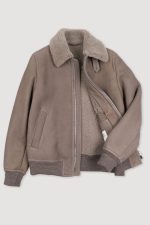 Taupe Shearling Bomber Jacket x