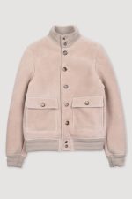 Mens Cream Shearling Bomber Jacket US