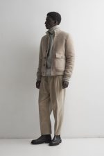 Mens Cream Shearling Bomber Jacket